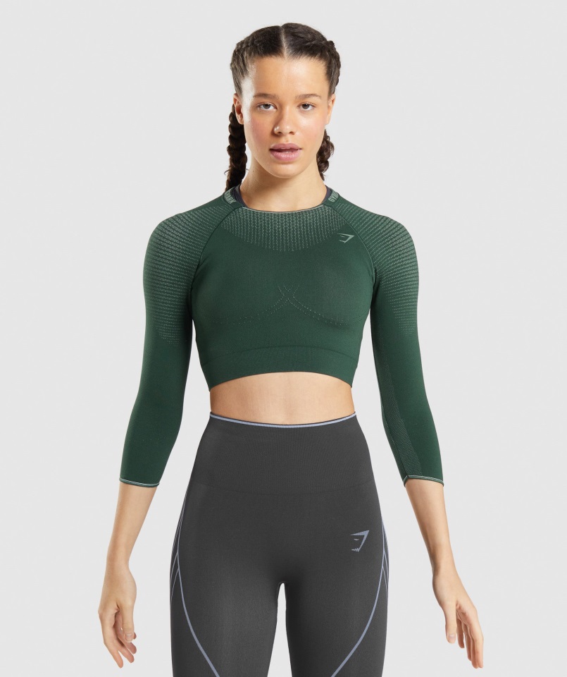 Top Corto Sin Costuras Con ápice Verde Pepino Obsidiana Gymshark