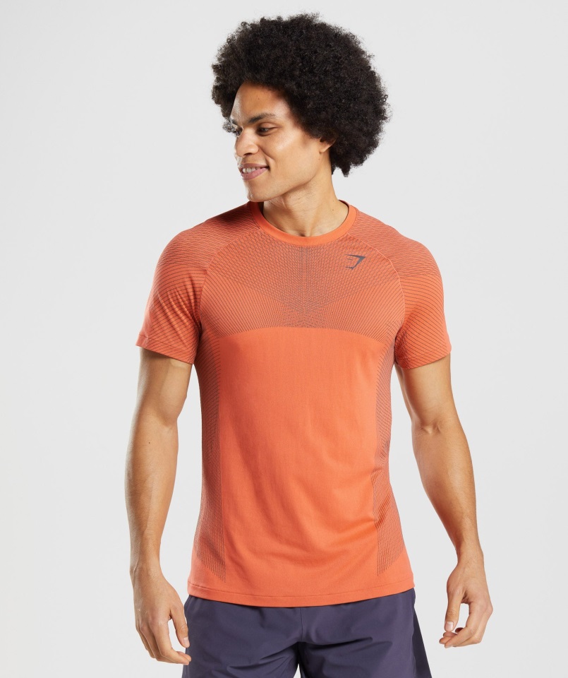 Gymshark Papaya Naranja-ónix Gris ápice Camiseta Sin Costuras