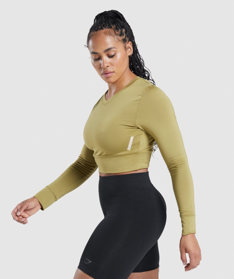 Gymshark Pausa Espalda Abierta Manga Larga Crop Top Griffin Verde