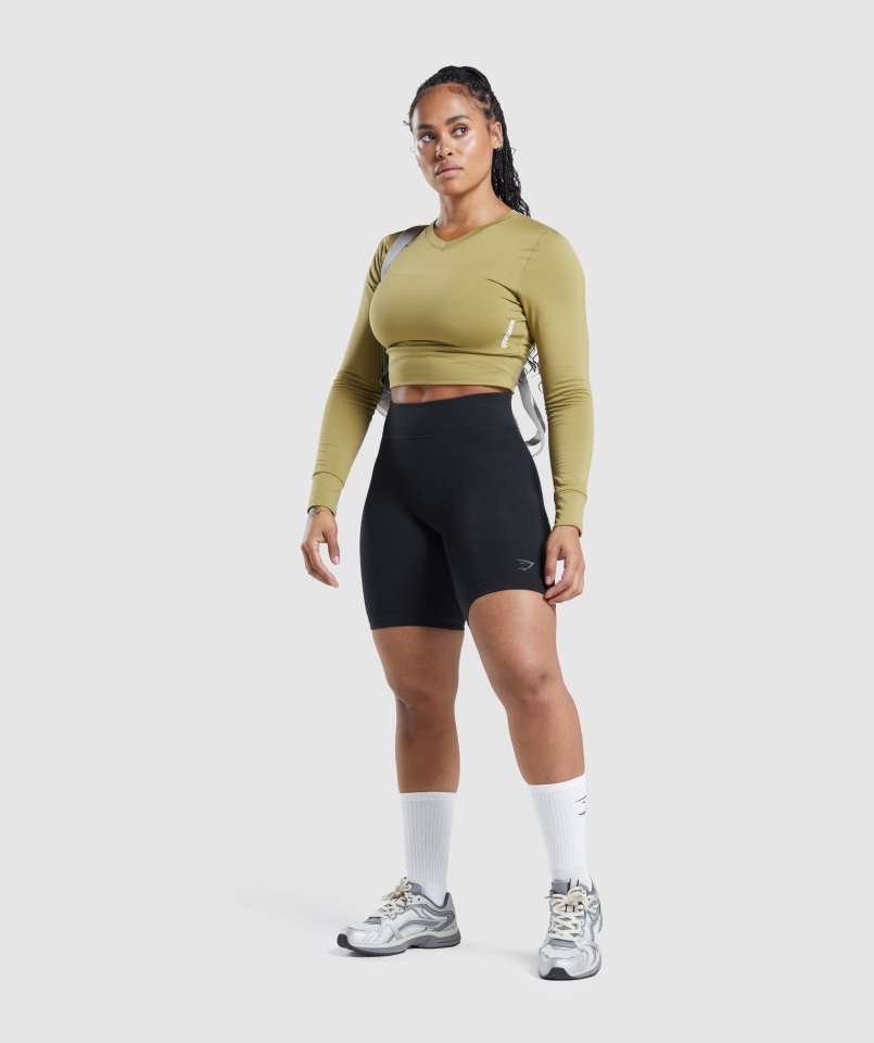 Gymshark Pausa Espalda Abierta Manga Larga Crop Top Griffin Verde