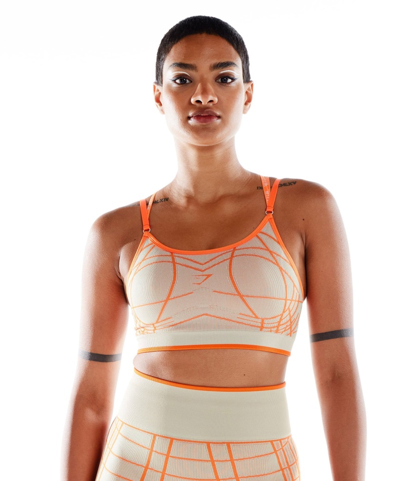 Sujetador Deportivo Sin Costuras Gymshark Pebble Gris-naranja-coco Blanco Wtflex Linear