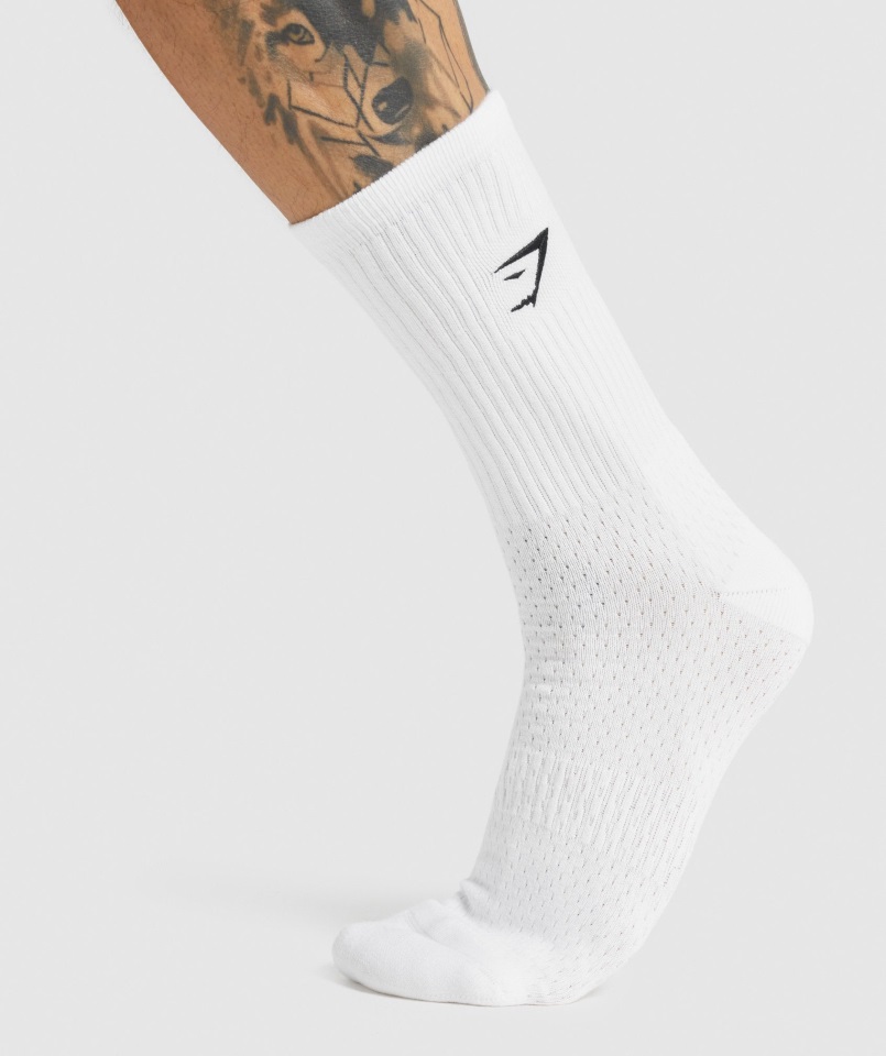 Gymshark Premium Bordado Crew Calcetines 1pk Blanco