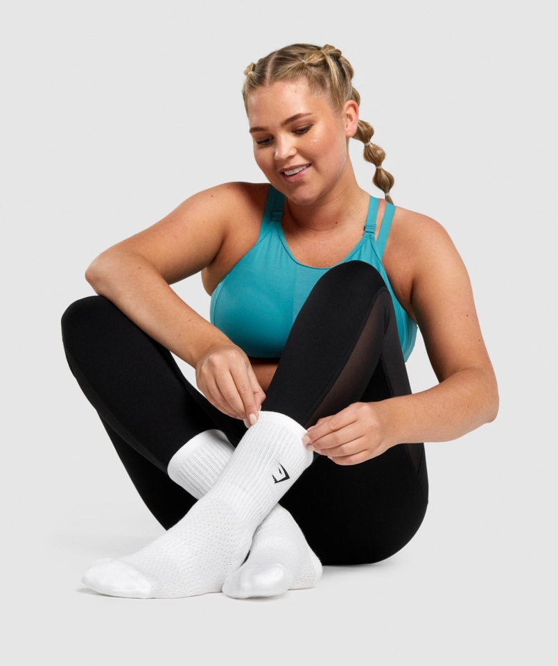 Gymshark Premium Bordado Crew Calcetines 1pk Blanco