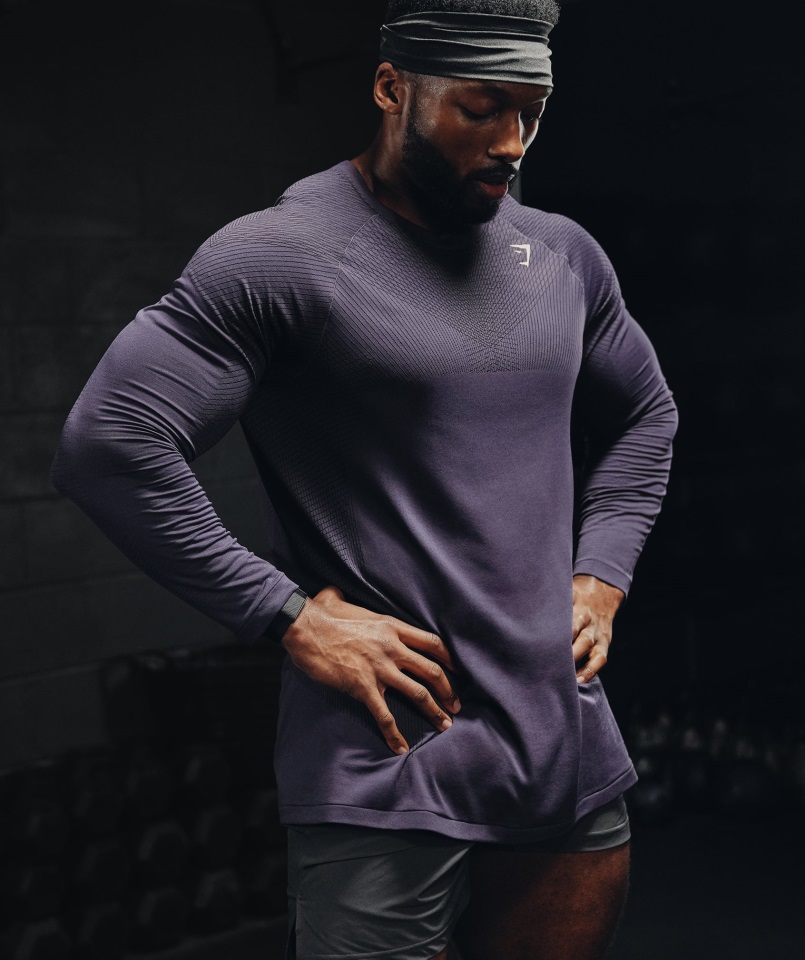 Camiseta De Manga Larga Sin Costuras Gymshark Rich Purple-black Apex