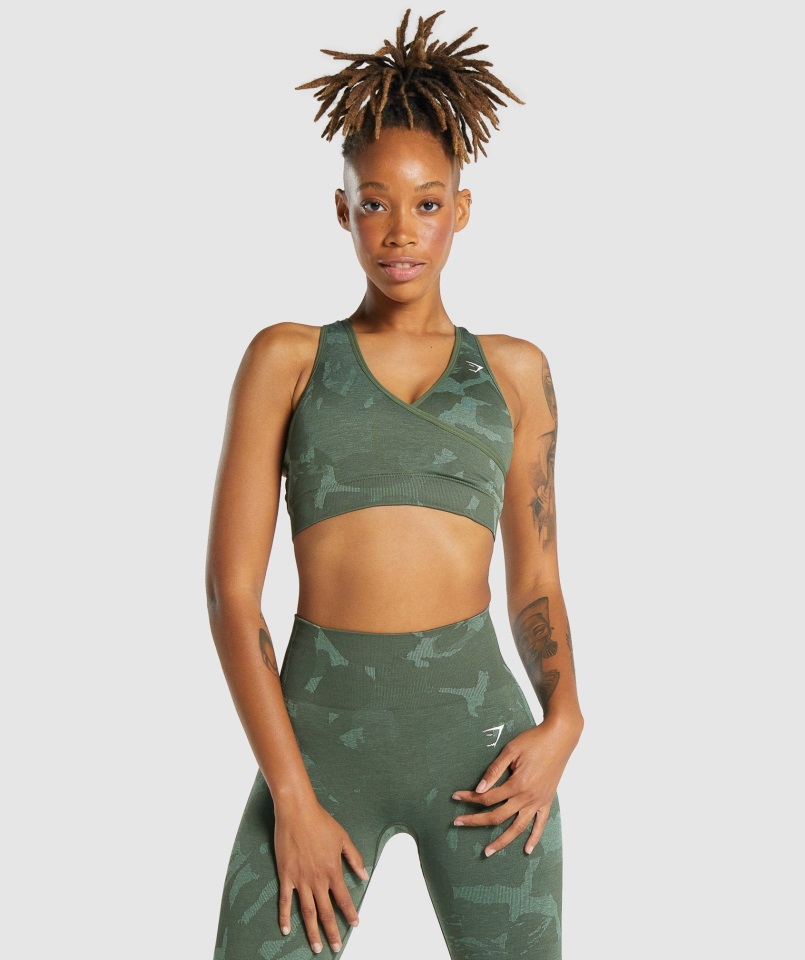 Sujetador Deportivo Gymshark Verde Sabana Adapt Camo Sin Costuras