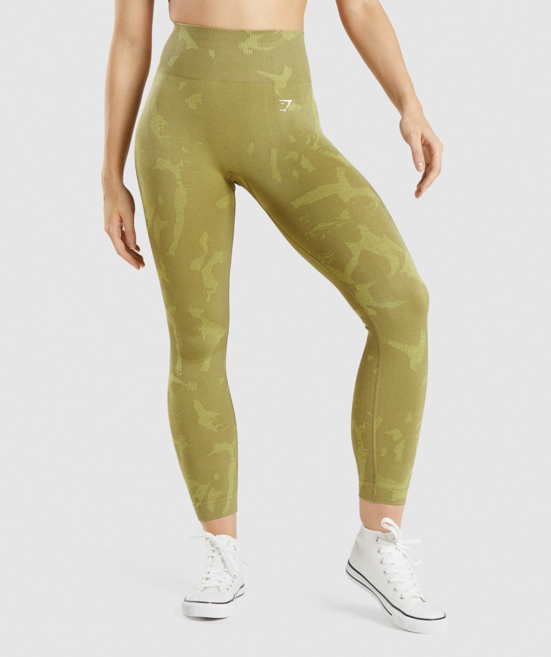 Gymshark Sabana-grifo Verde Adaptar Camuflaje Sin Costuras Legging