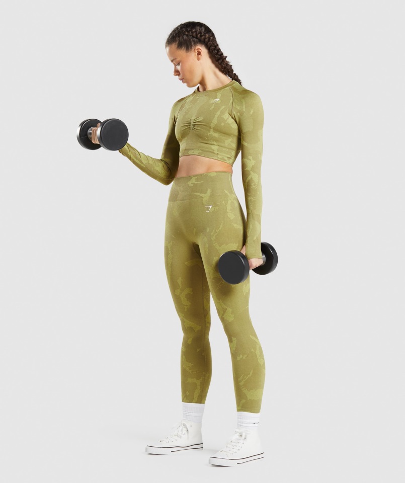 Gymshark Sabana-grifo Verde Adaptar Camuflaje Sin Costuras Legging