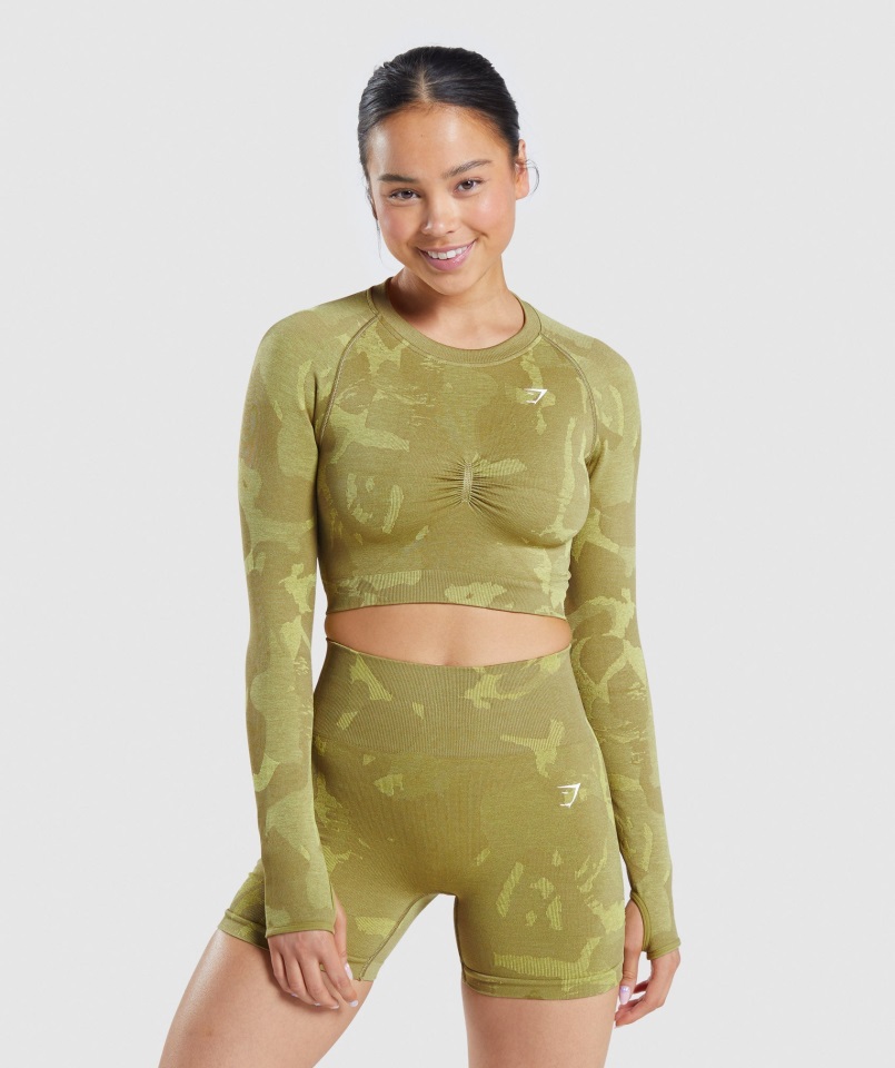 Gymshark Sabana-griffin Verde Adapt Camo Crop Top De Manga Larga Sin Costuras