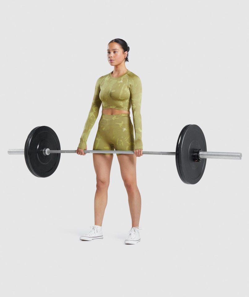 Gymshark Sabana-griffin Verde Adapt Camo Crop Top De Manga Larga Sin Costuras