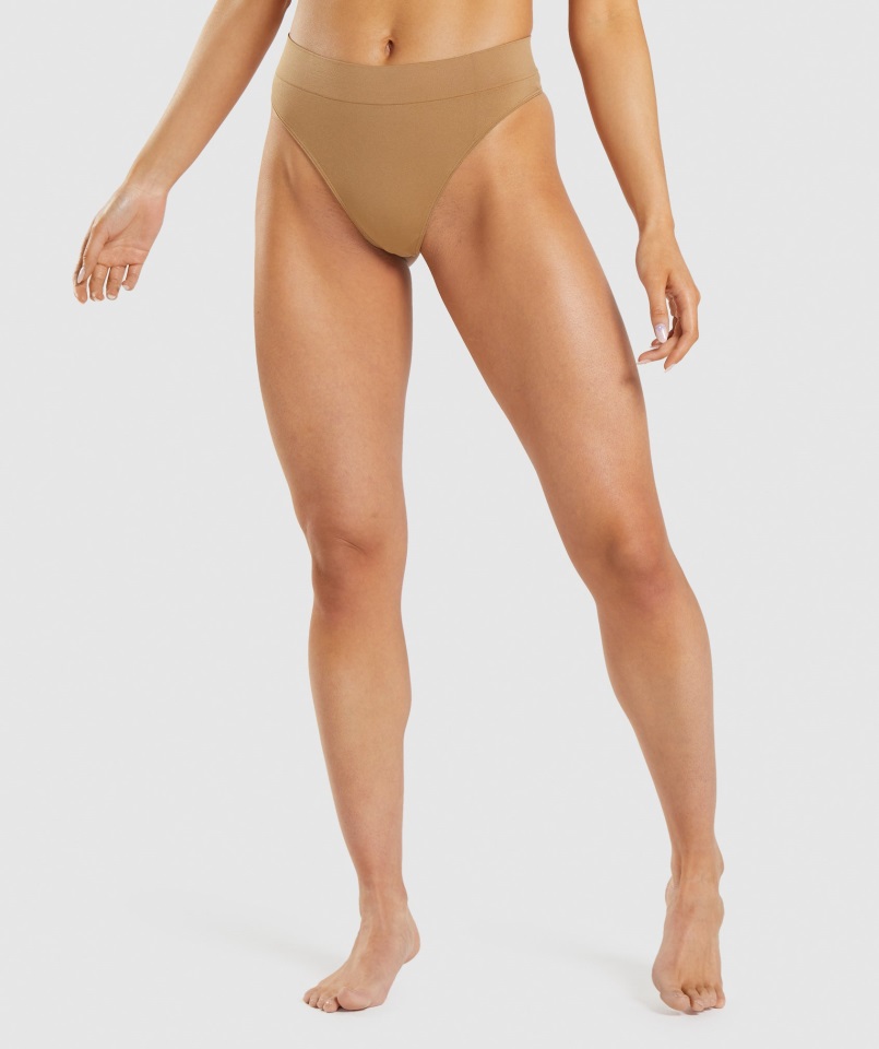 Tanga De Talle Alto Sin Costuras Gymshark Marrón Claro Dorado