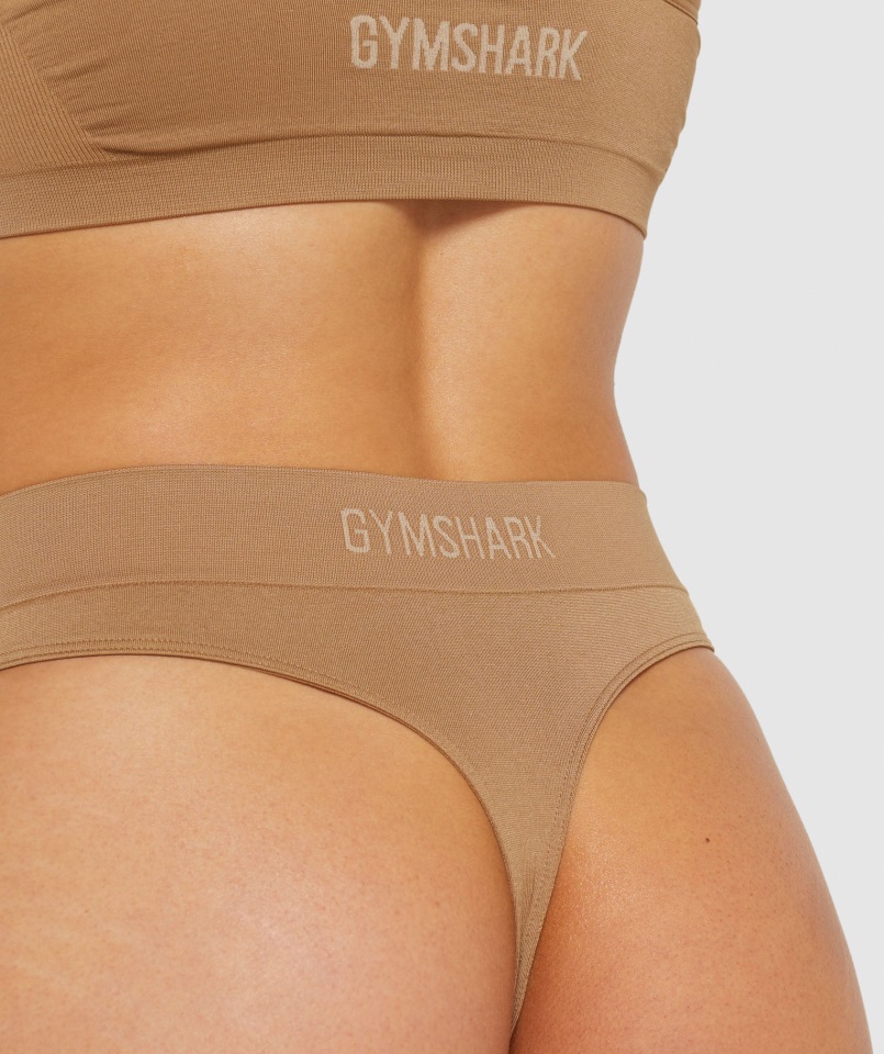Tanga De Talle Alto Sin Costuras Gymshark Marrón Claro Dorado