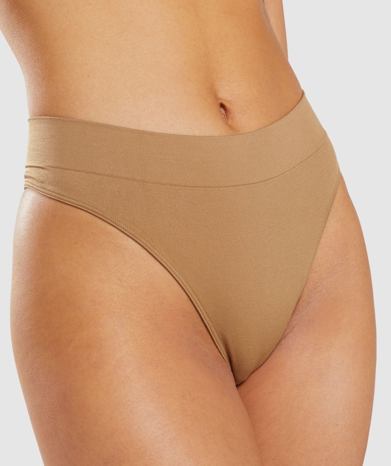 Tanga De Talle Alto Sin Costuras Gymshark Marrón Claro Dorado
