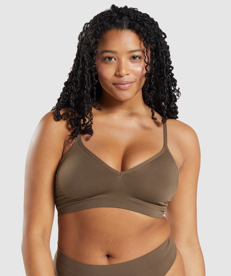 Gymshark Bralette De Cuello Bajo Sin Costuras Marrón Nogal