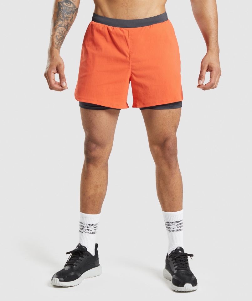 Pantalones Cortos Gymshark Speed Evolution 5" 2 En 1 Naranja Papaya