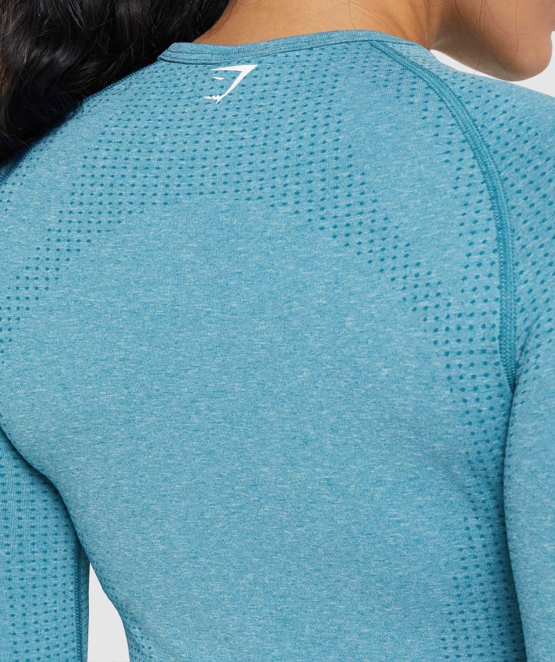 Gymshark Tahoe Camiseta De Manga Larga Verde Azulado Jaspeado Vital Sin Costuras 2.0