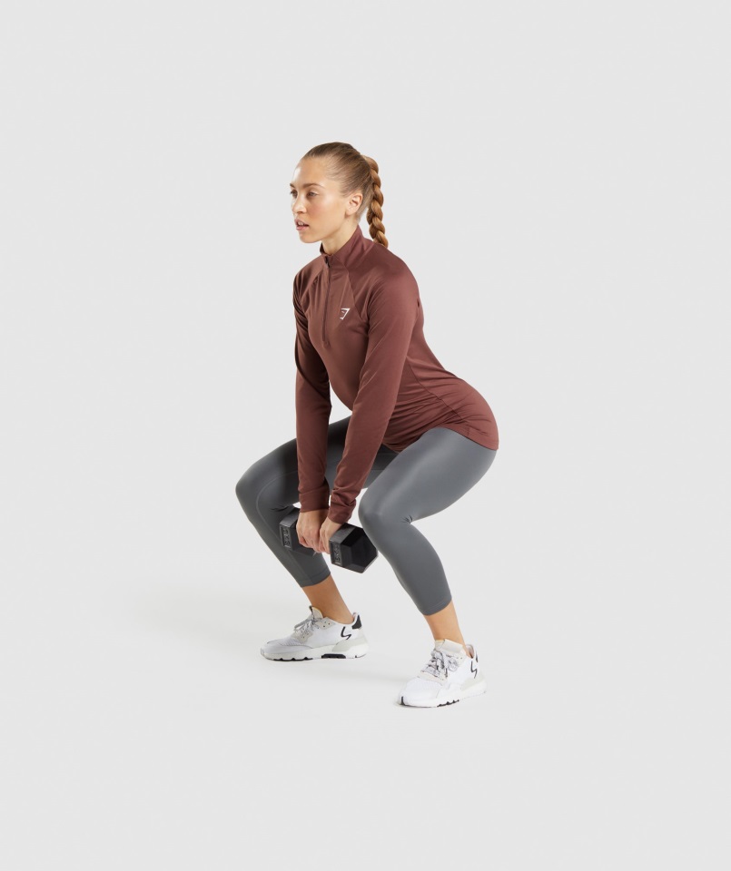 Gymshark Entrenamiento 1-4 Cremallera Marrón Cereza