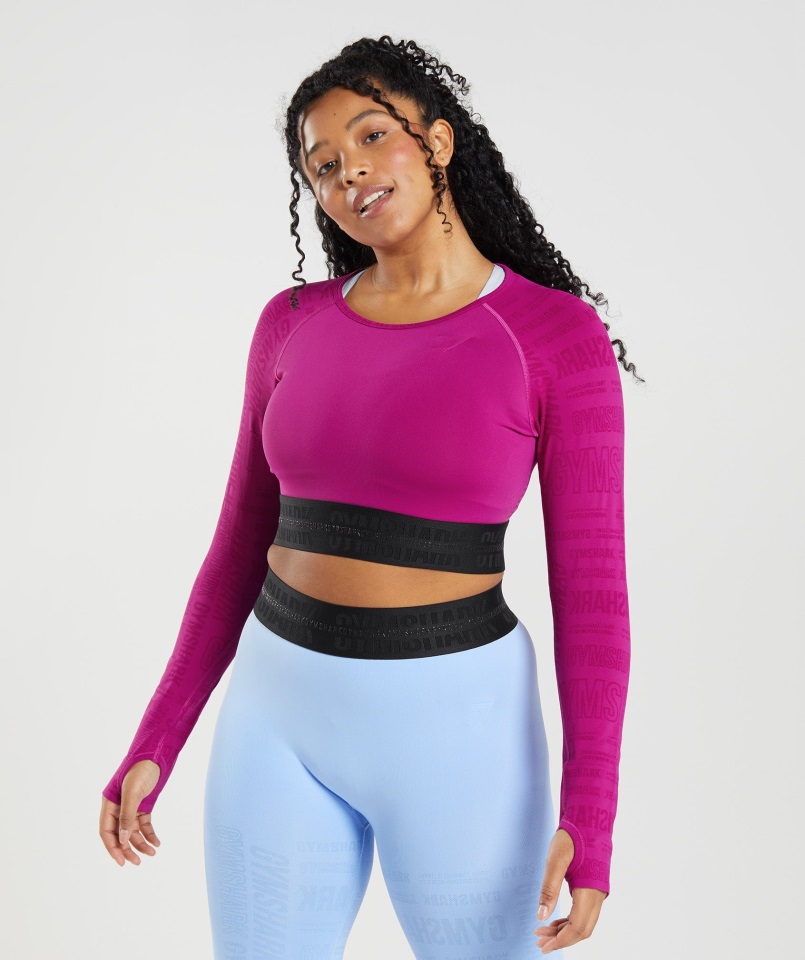 Gymshark Vision Top Corto De Manga Larga Rosa Dragón