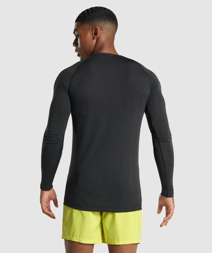 Camiseta Gymshark Vital Light Sin Costuras Manga Larga Negro Jaspeado
