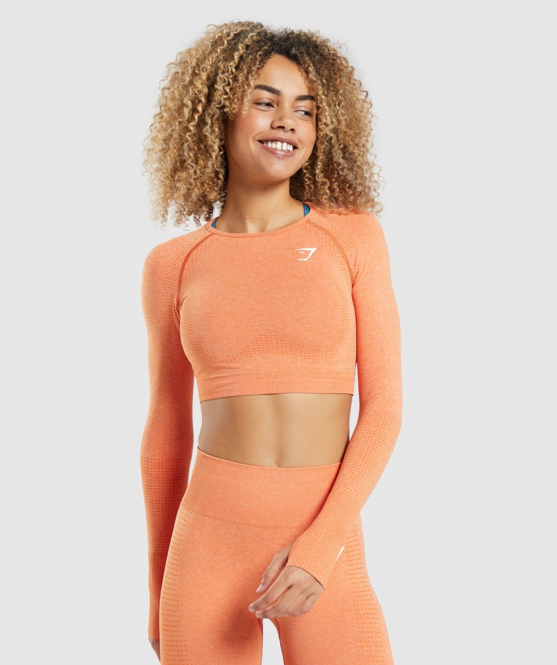 Gymshark Vital Seamless 2.0 Top Corto De Manga Larga Albaricoque Naranja Jaspeado