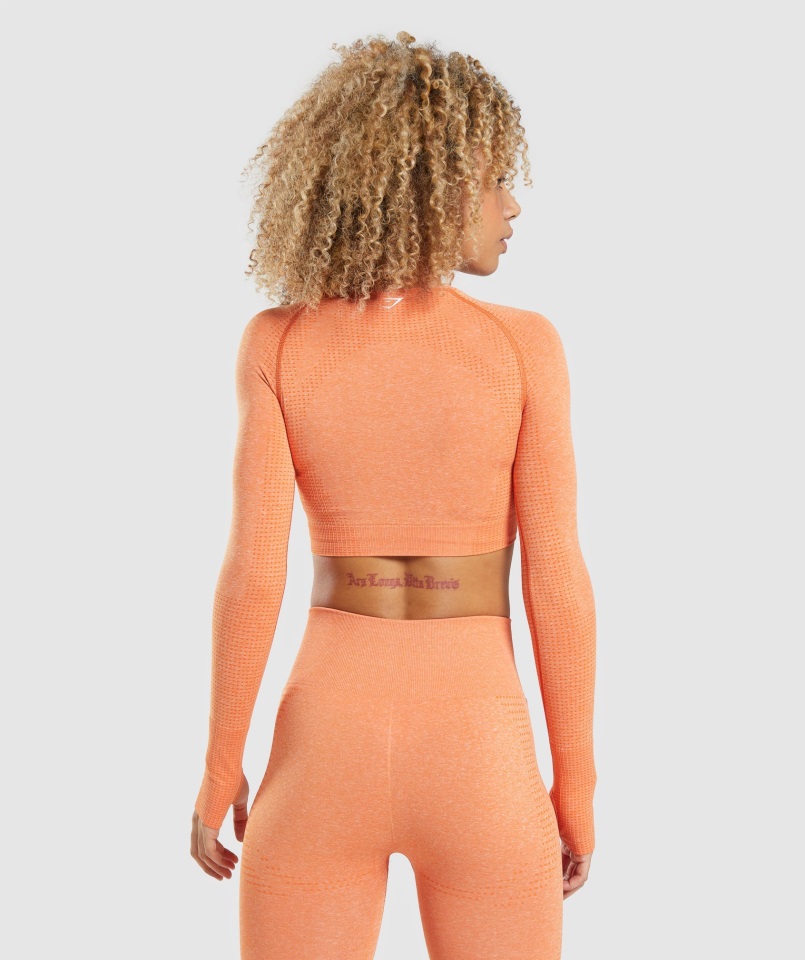 Gymshark Vital Seamless 2.0 Top Corto De Manga Larga Albaricoque Naranja Jaspeado
