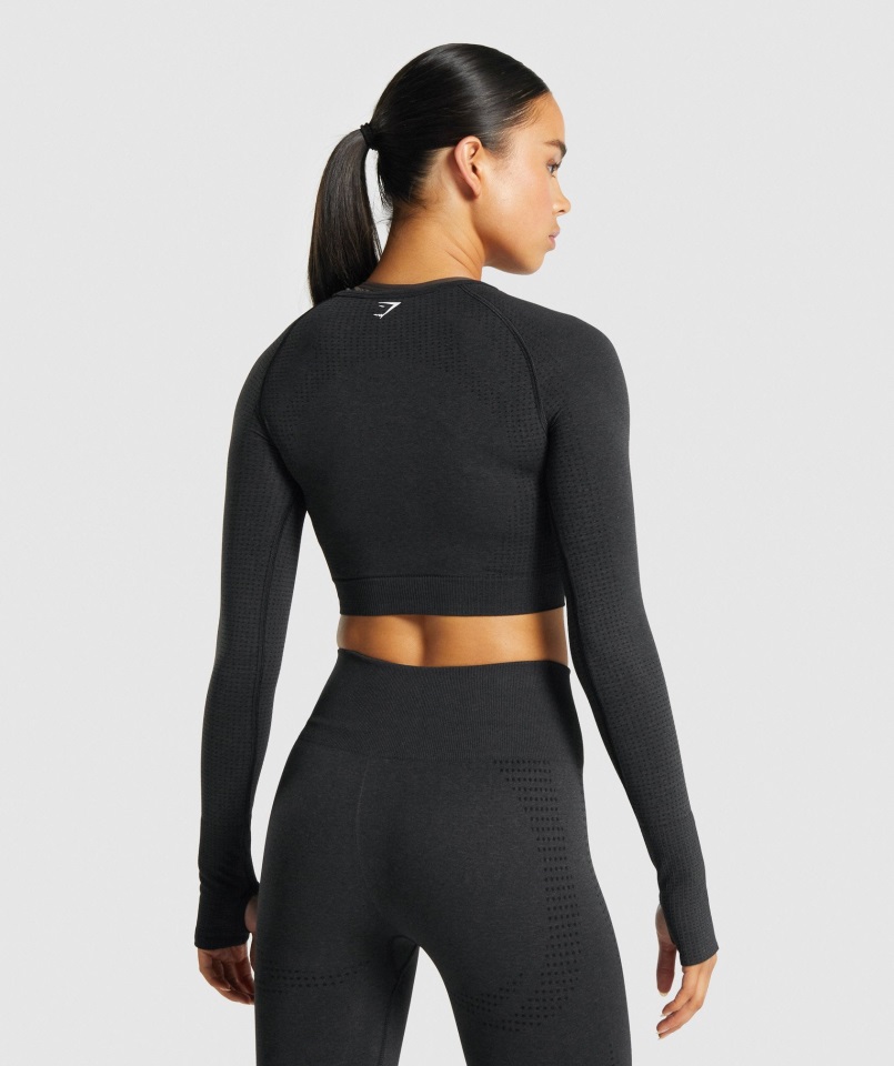 Gymshark Vital Seamless 2.0 Top Corto De Manga Larga Negro Jaspeado