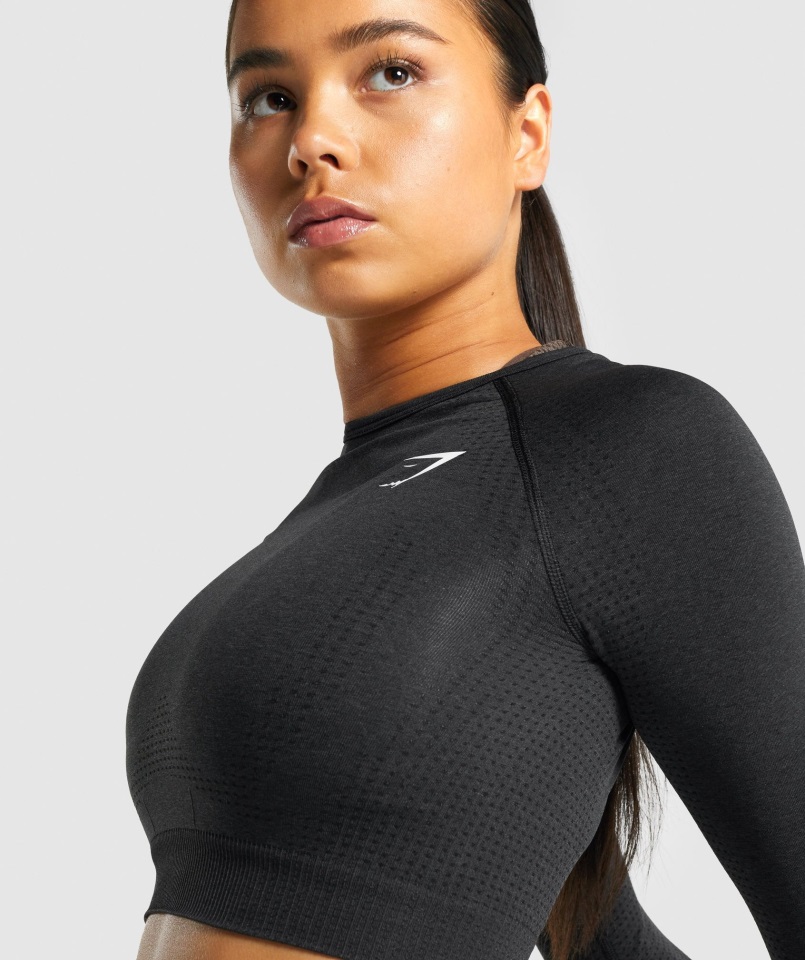 Gymshark Vital Seamless 2.0 Top Corto De Manga Larga Negro Jaspeado