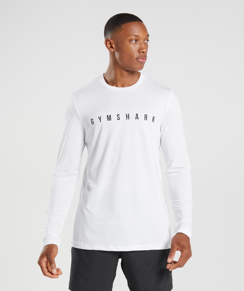 Gymshark Camiseta Blanca De Manga Larga Con Rayas Deportivas