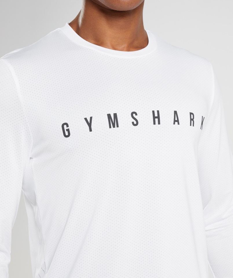 Gymshark Camiseta Blanca De Manga Larga Con Rayas Deportivas