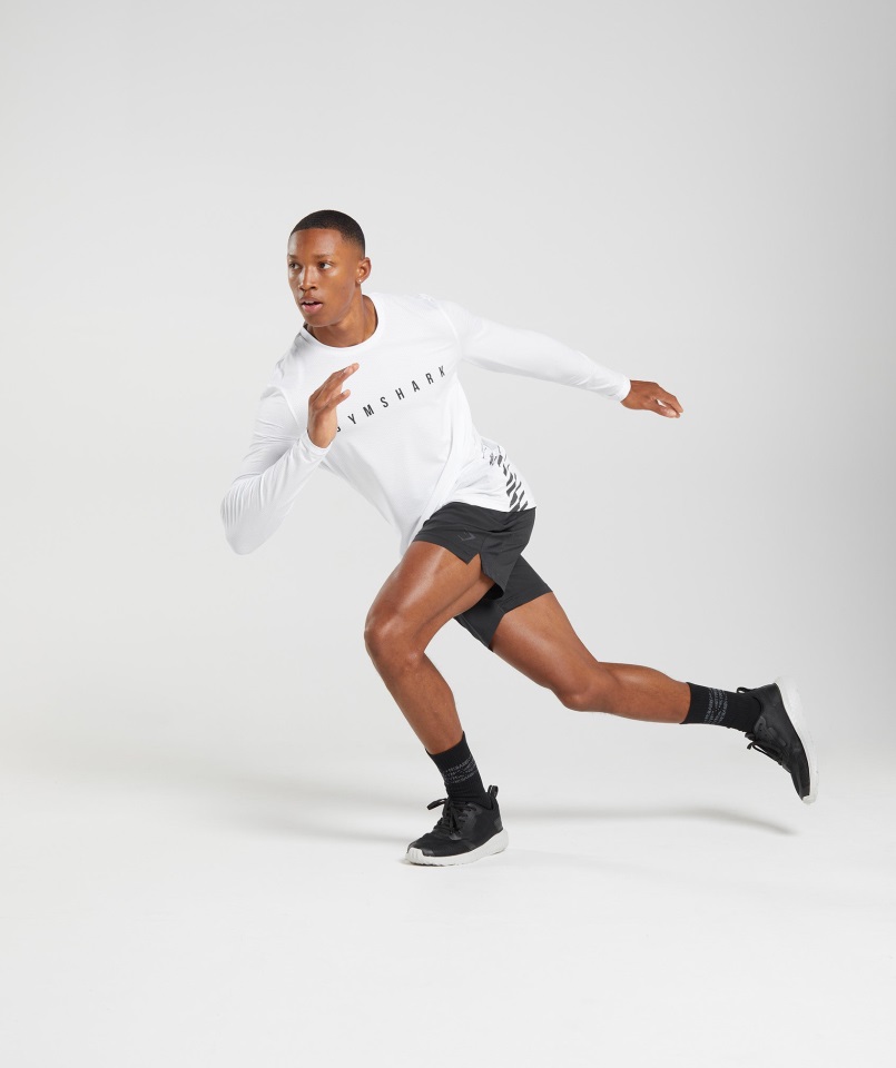 Gymshark Camiseta Blanca De Manga Larga Con Rayas Deportivas