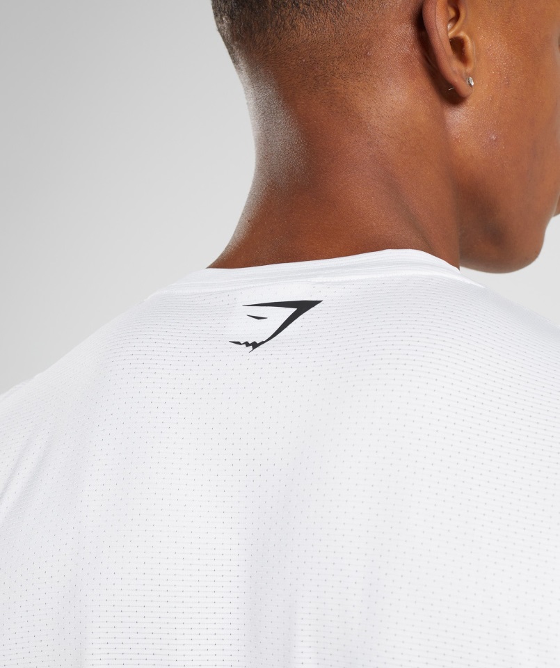 Gymshark Camiseta Blanca De Manga Larga Con Rayas Deportivas