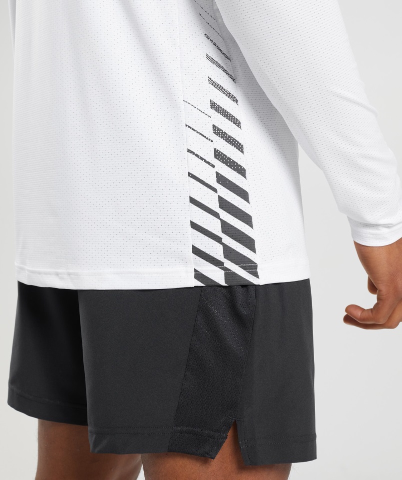Gymshark Camiseta Blanca De Manga Larga Con Rayas Deportivas