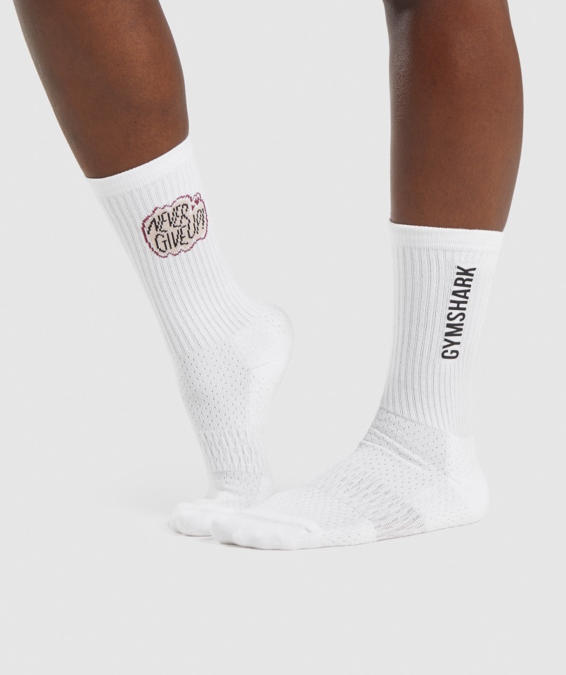 Paquete De Pegatinas Blancas Gymshark Nunca Te Rindas Calcetines De Tripulación 1pk