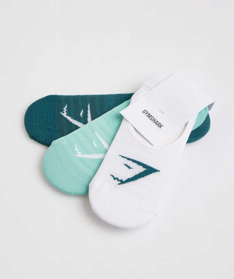 Gymshark Invierno Verde Azulado-perla Azul-blanco No Show Calcetines Paquete De 3