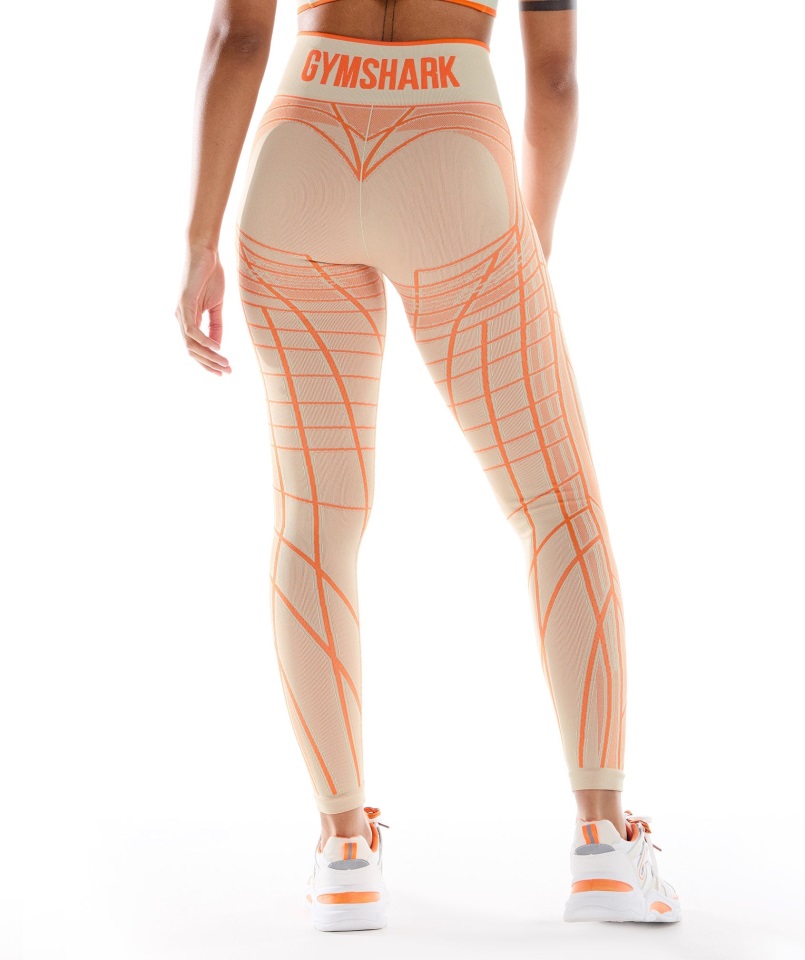 Gymshark Wtflex Leggins Lineales Sin Costuras Guijarro Gris-naranja-coco Blanco