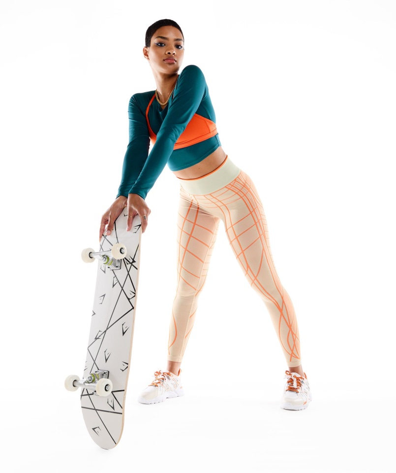 Gymshark Wtflex Leggins Lineales Sin Costuras Guijarro Gris-naranja-coco Blanco