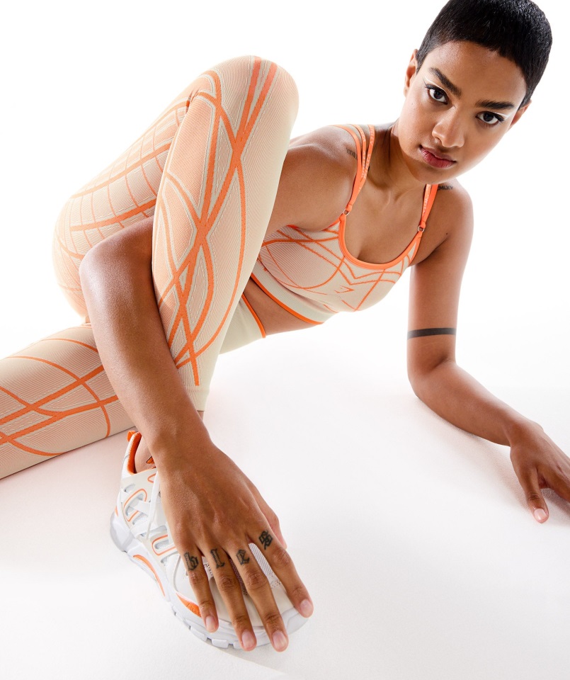 Gymshark Wtflex Leggins Lineales Sin Costuras Guijarro Gris-naranja-coco Blanco