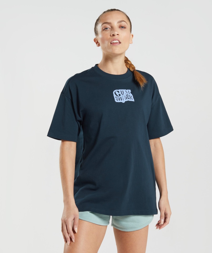 Camiseta Extragrande Con Gráfico Del Logo Azul Marino Gymshark