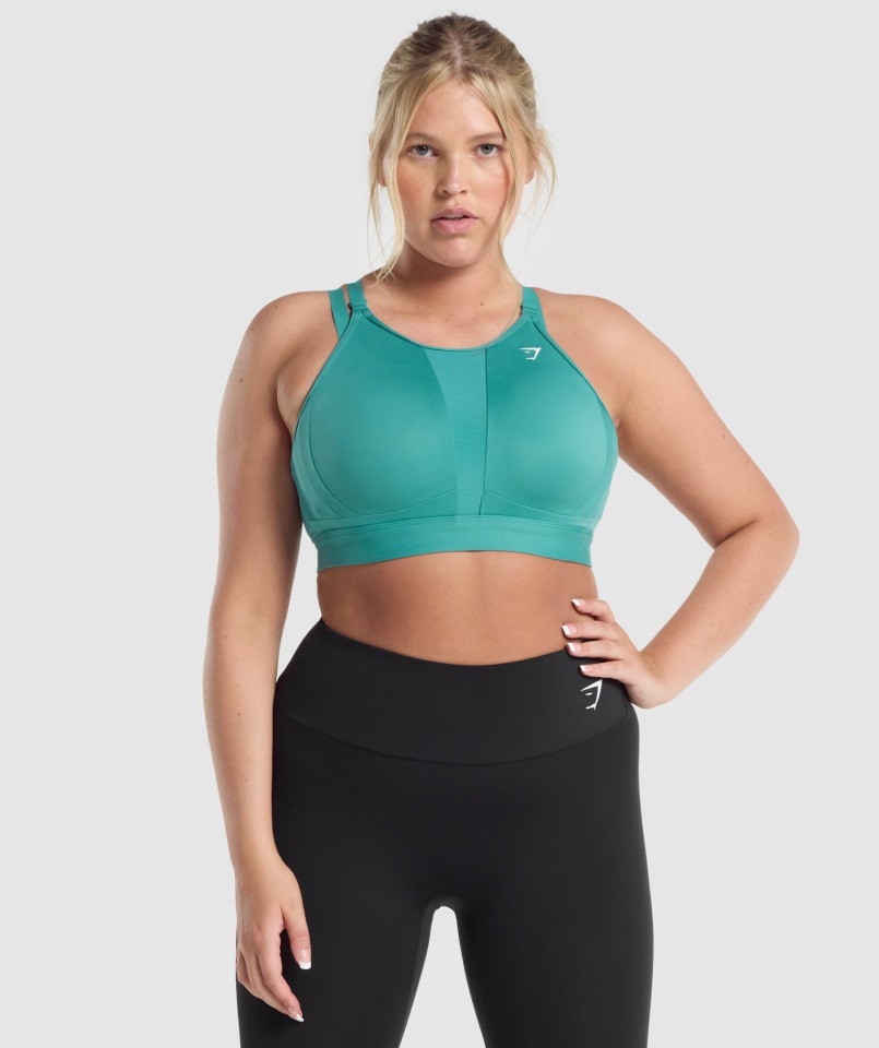 Sujetador Deportivo Con Escote De Malla Verde Azulado Gymshark