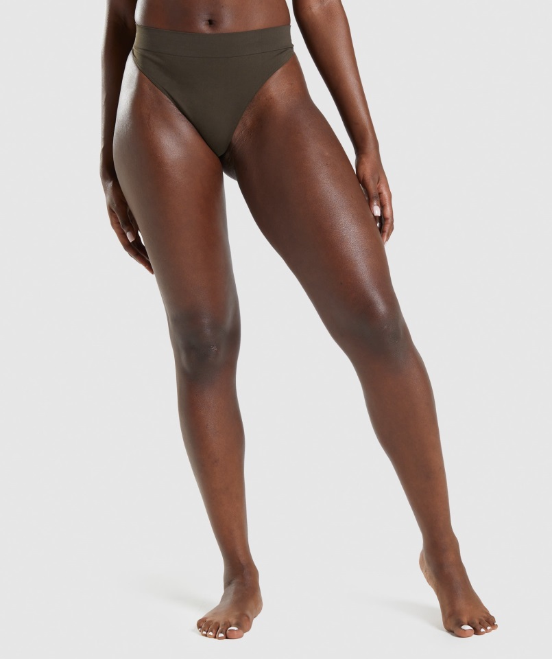 Tanga Sin Costuras De Talle Alto Espresso Marrón Gymshark