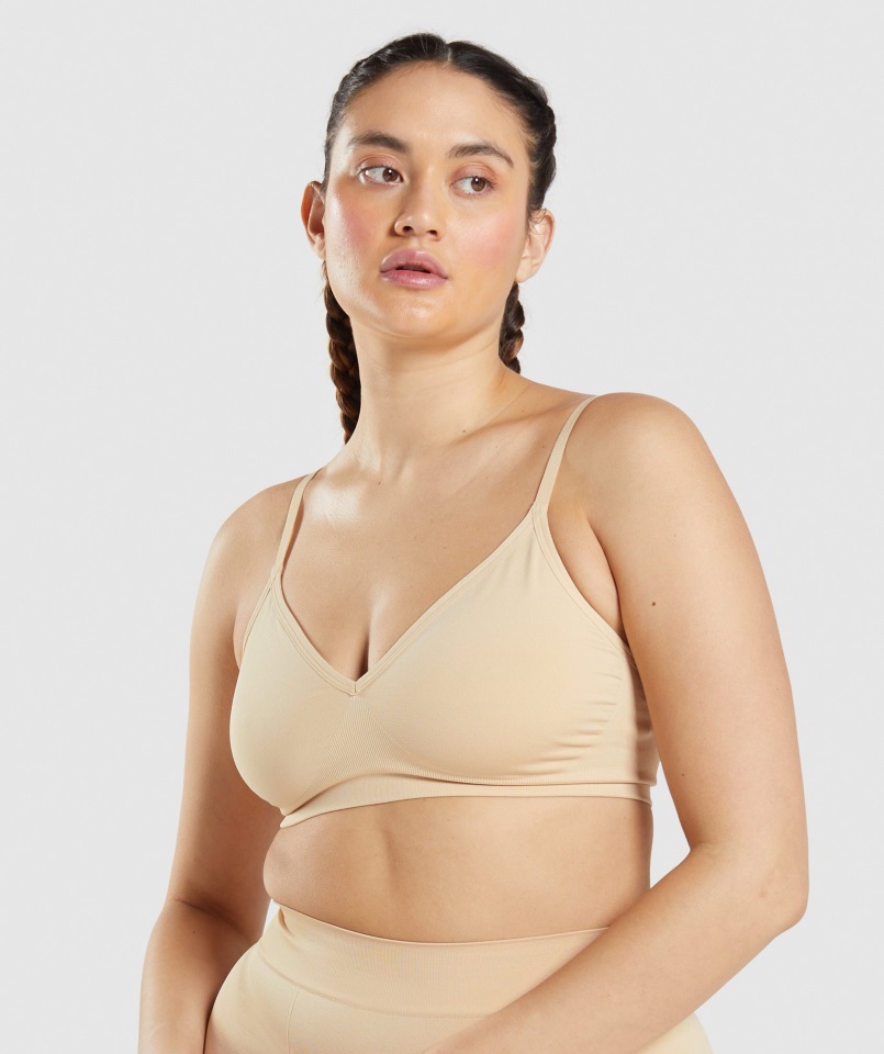 Bralette De Cuello Bajo Sin Costuras Fawn Marrón Claro Gymshark