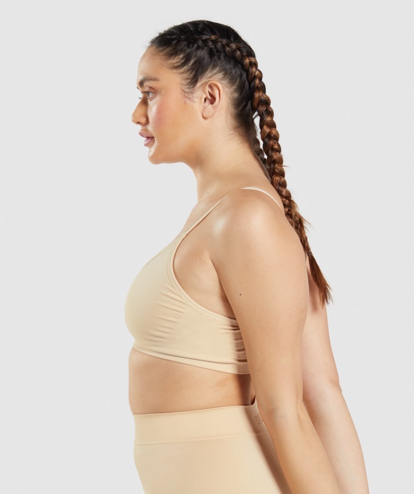 Bralette De Cuello Bajo Sin Costuras Fawn Marrón Claro Gymshark