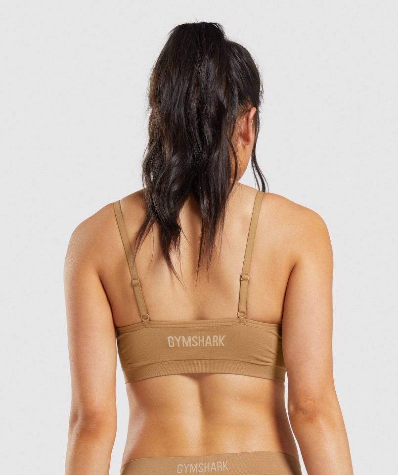 Bralette De Cuello Bajo Sin Costuras Gymshark Marrón Claro Dorado