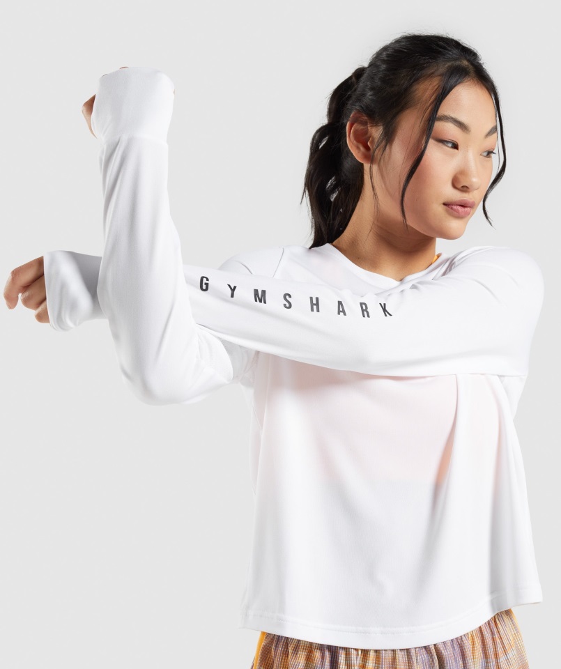Camiseta Sport Manga Larga Holgada Blanca Gymshark