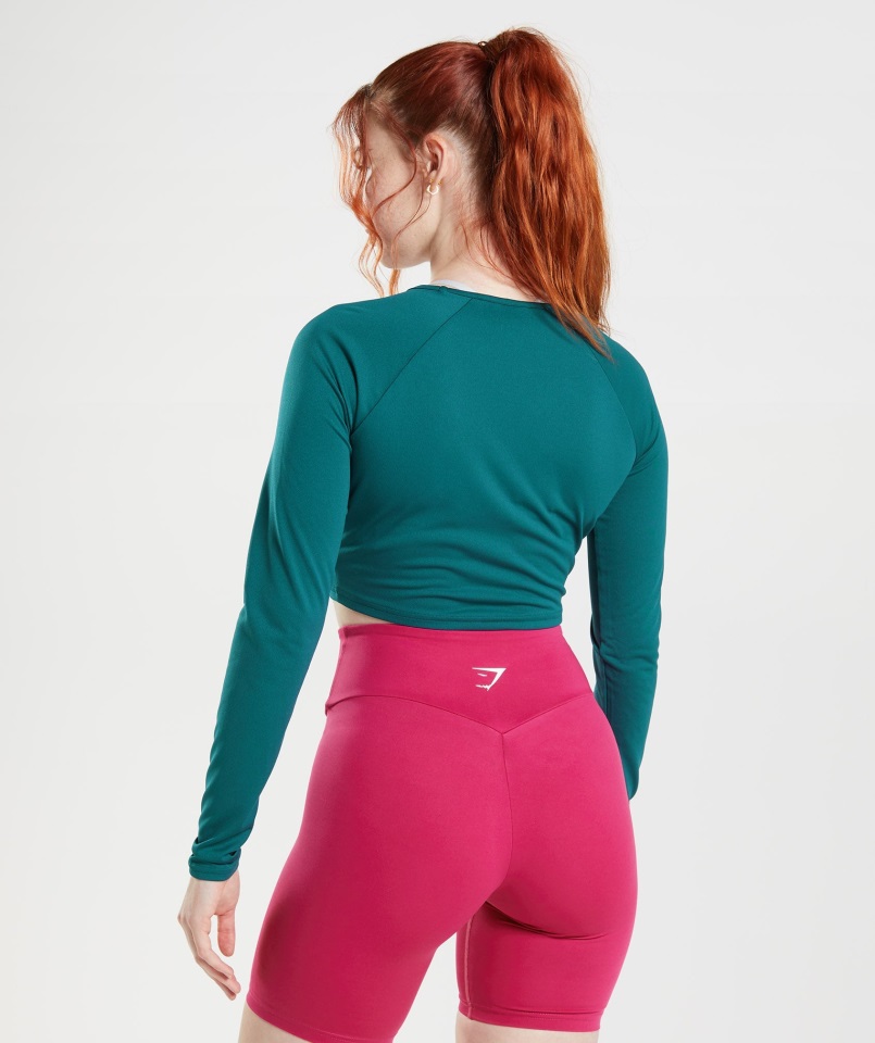Crop Top Entrenamiento Manga Larga Invierno Verde Azulado Gymshark