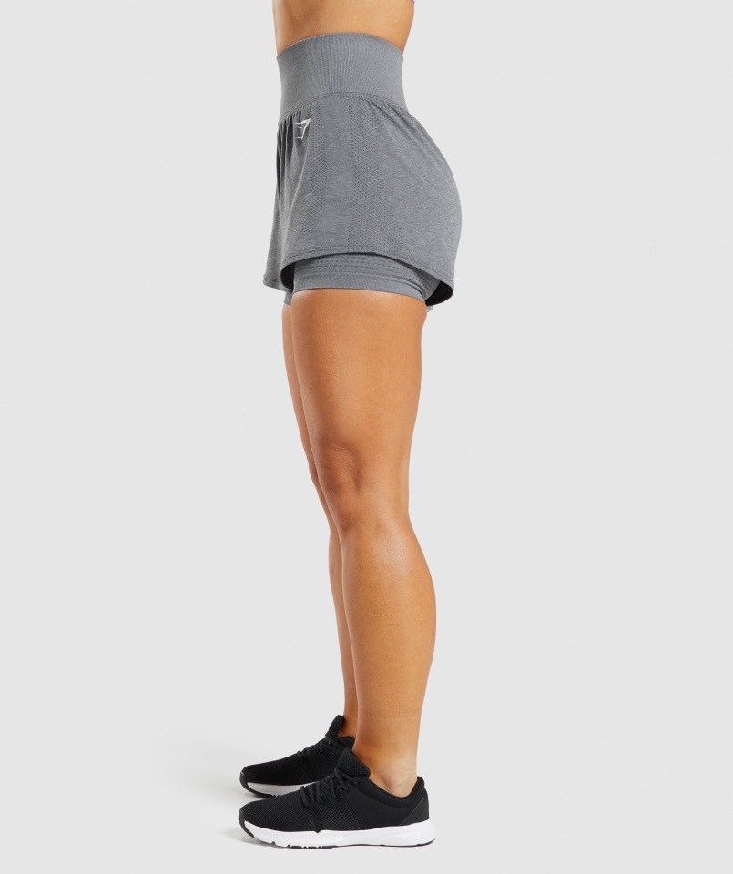 Pantalón Corto 2 En 1 Vital Seamless 2.0 Gris Humo Jaspeado Gymshark