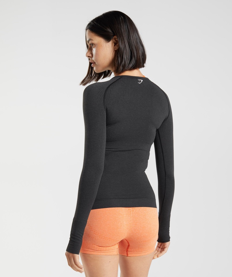 Camiseta Vital Sin Costuras 2.0 Manga Larga Negro Jaspeado Gymshark