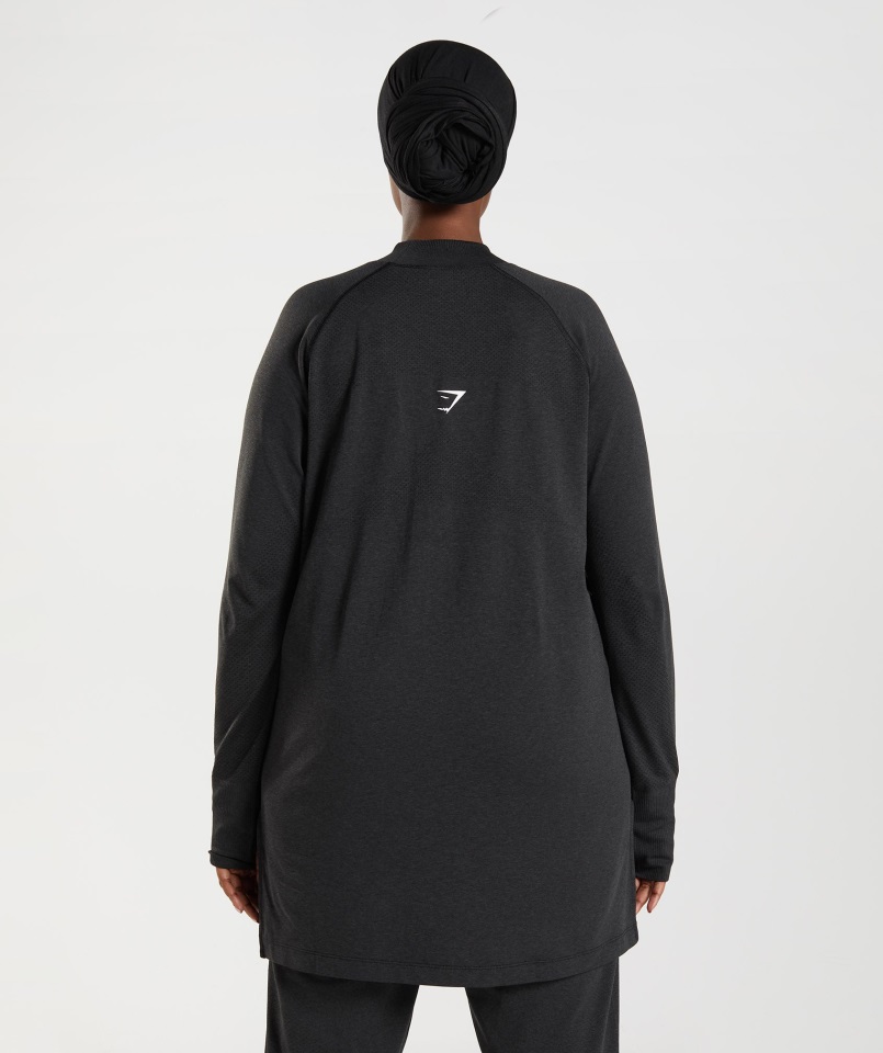 Vital Sin Costuras Línea Larga Top Negro Jaspeado Gymshark