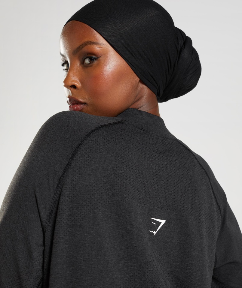 Vital Sin Costuras Línea Larga Top Negro Jaspeado Gymshark