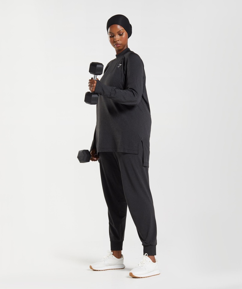 Vital Sin Costuras Línea Larga Top Negro Jaspeado Gymshark