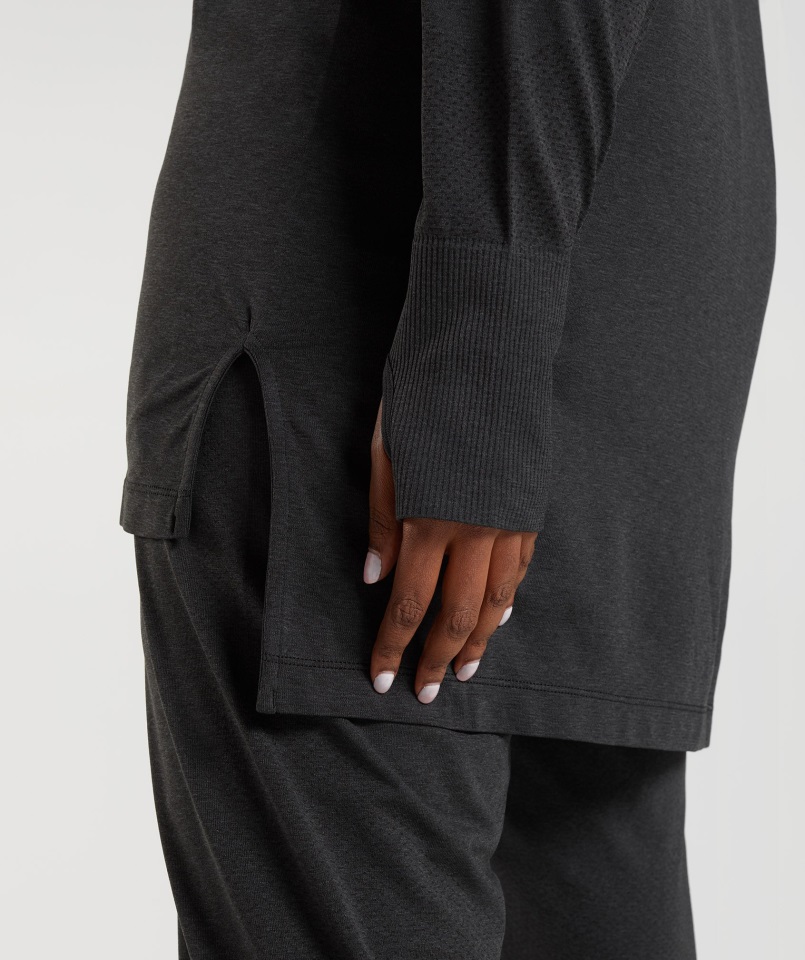 Vital Sin Costuras Línea Larga Top Negro Jaspeado Gymshark